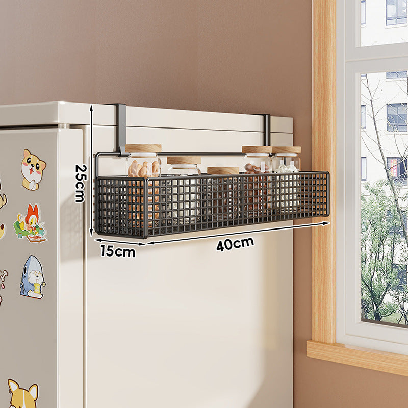 Over-Refrigerator Vertical Hanging Mesh Storage Rack with Deep Baskets and Hook Rail