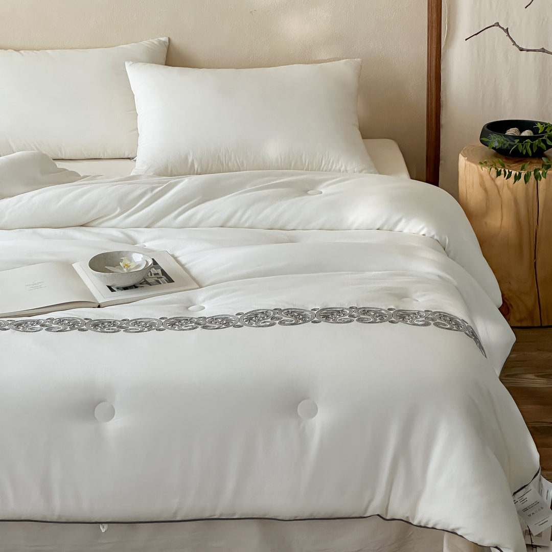 Tufted All-Season Down-Alternative Comforter with Embroidered Border