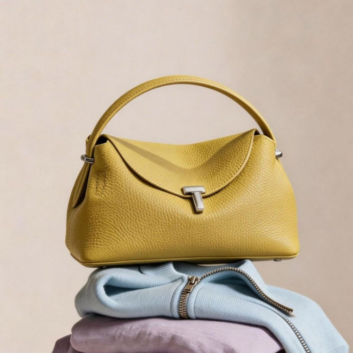 Curved Envelope Top-Handle Pebbled Satchel with Removable Crossbody Strap