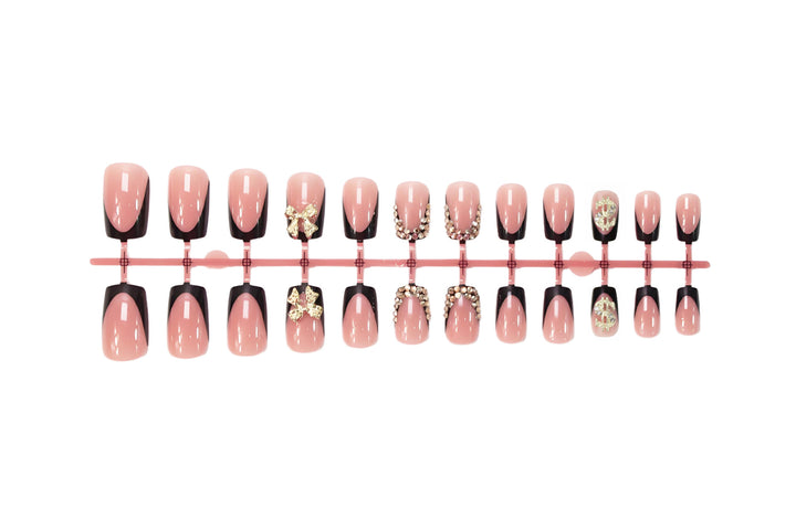 Artificial nail set with elegant golden decorations and modern design Stornfield