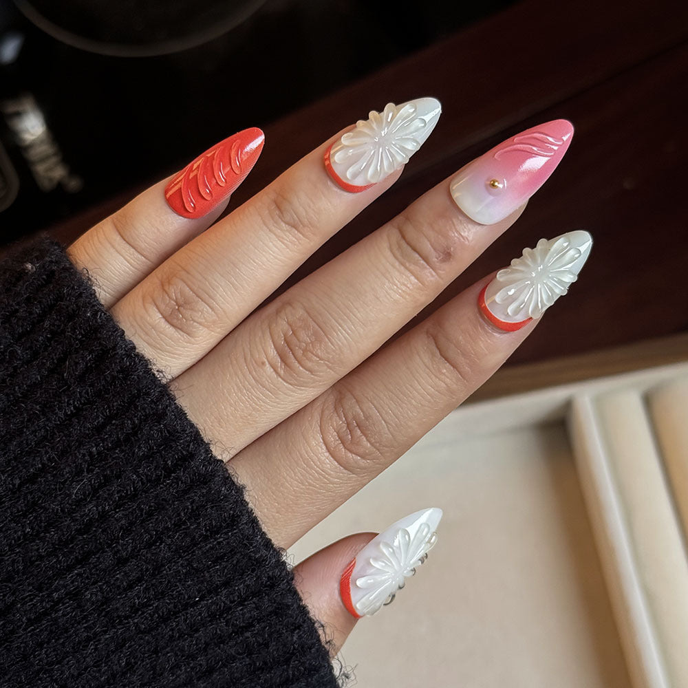 Handcrafted Floral Press-On Nail Set Stornfield