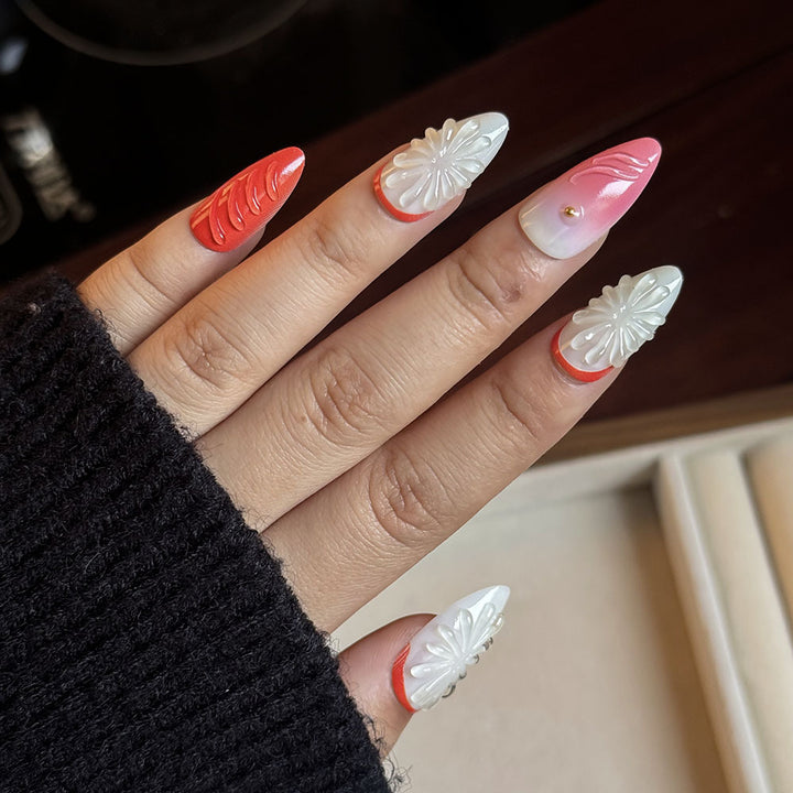 Handcrafted Floral Press-On Nail Set Stornfield