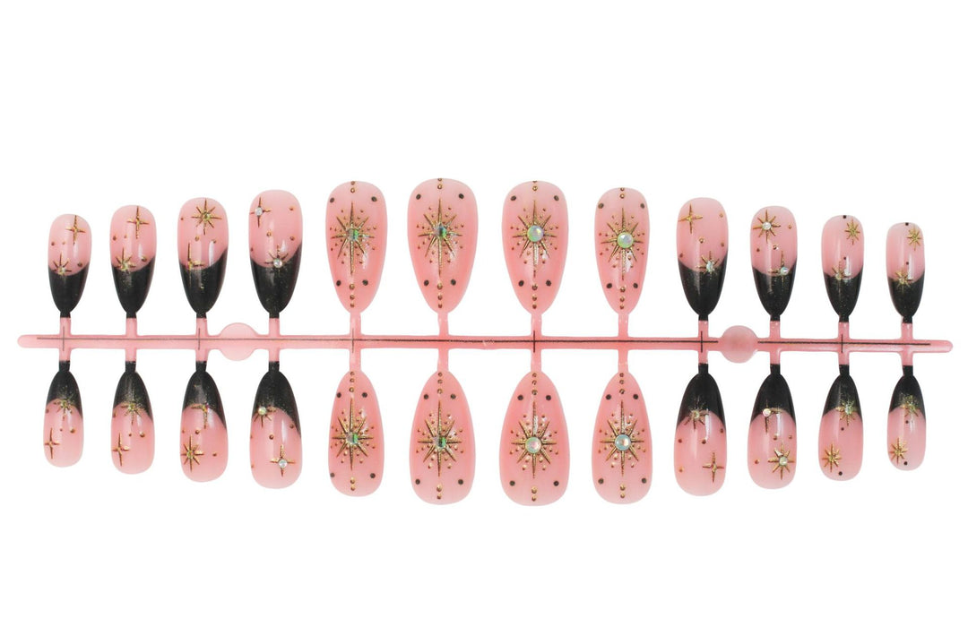 Artificial nail set with elegant 3D stars and glitter accents Stornfield