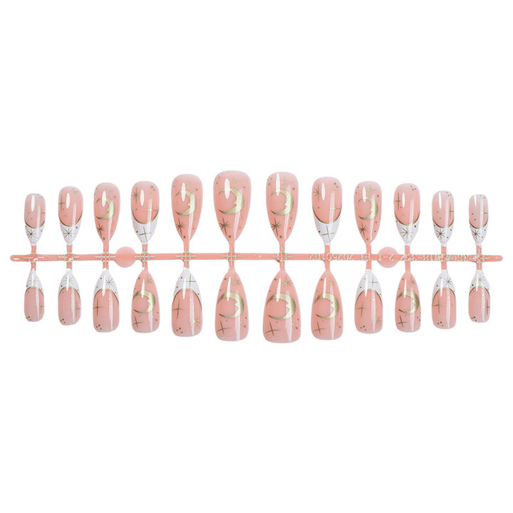 Artistic Press-On Nail Set with Geometric Moon and Star Designs Stornfield