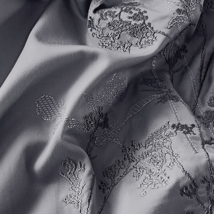 Luxury Cotton Sateen Duvet Cover Bedding Set with Botanical Embroidery