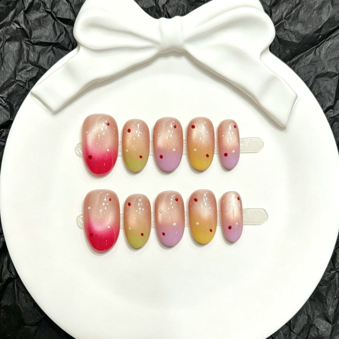 Ombre Gradient Press-On Nail Set with Glitter Accents