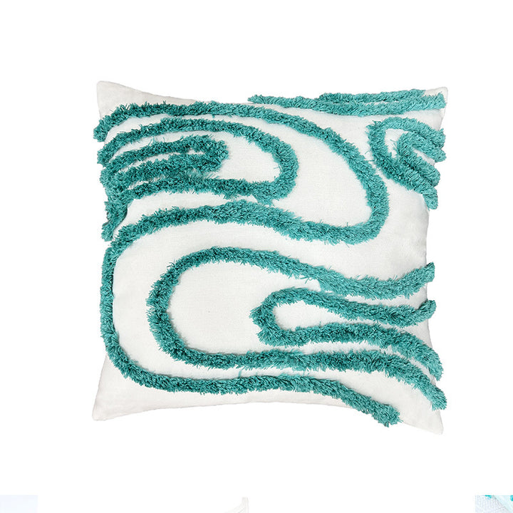 Decorative cushion cover with drawn leaf tufting and tassels Stornfield