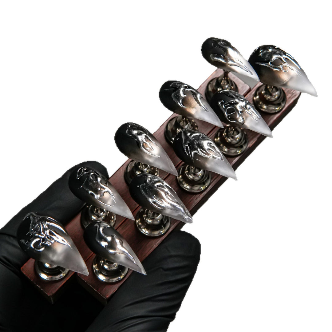 Artistic Stiletto Press-On Nail Set with Unique Gothic Design