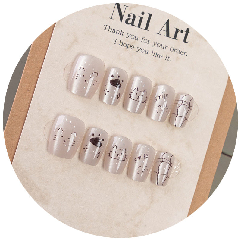 Whimsical Cat-Themed Press-On Nail Art Stornfield
