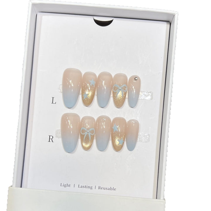 Decorative Press-On Nail Set with Glitter and Bow Accents Stornfield