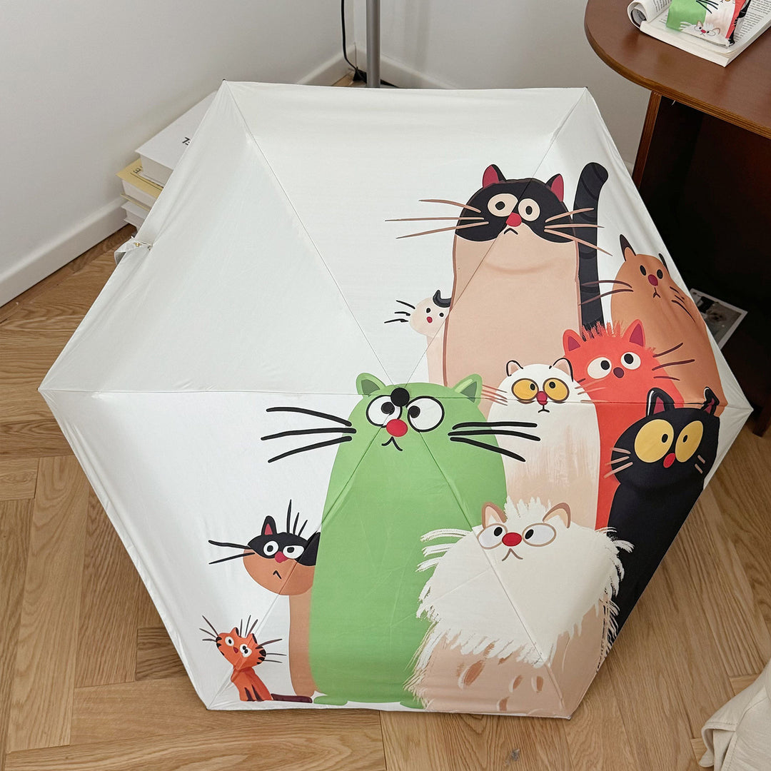Women's Folding Umbrella with Playful Cat Design Stornfield