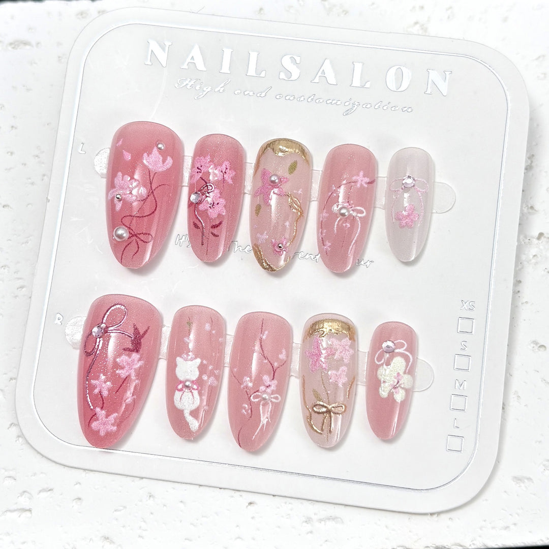 Decorative Floral Press-On Nail Set 1790745849