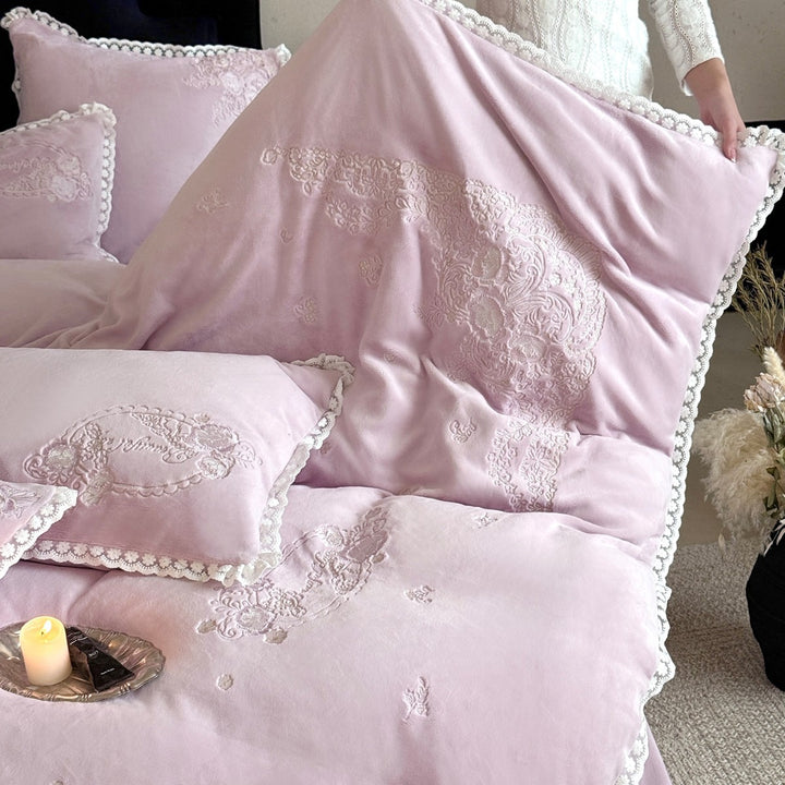 Plush Velvet-Texture Embroidered Duvet Cover & Sham Set