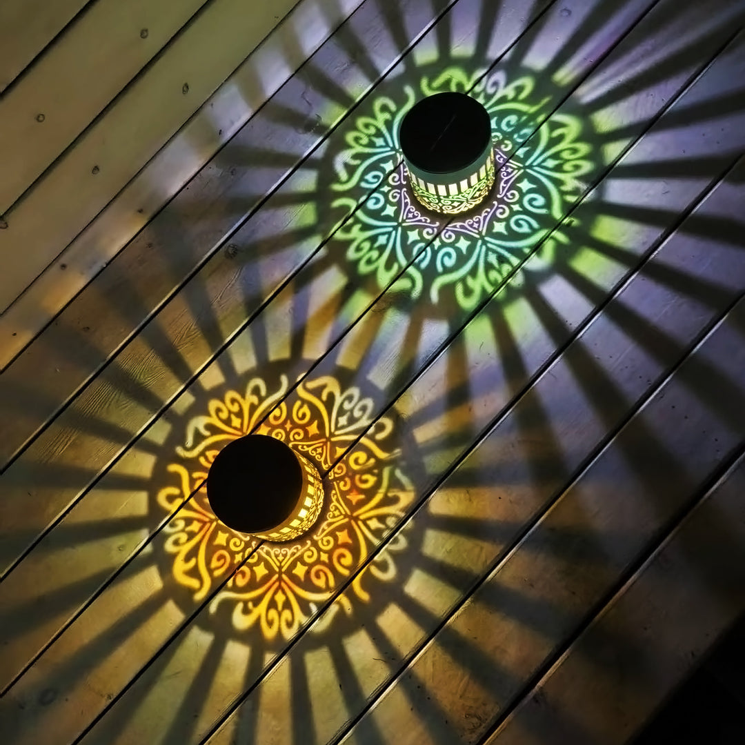 Decorative Solar Wall Lantern With Moroccan Cutout Projection Metal Outdoor Sconce Pair Stornfield