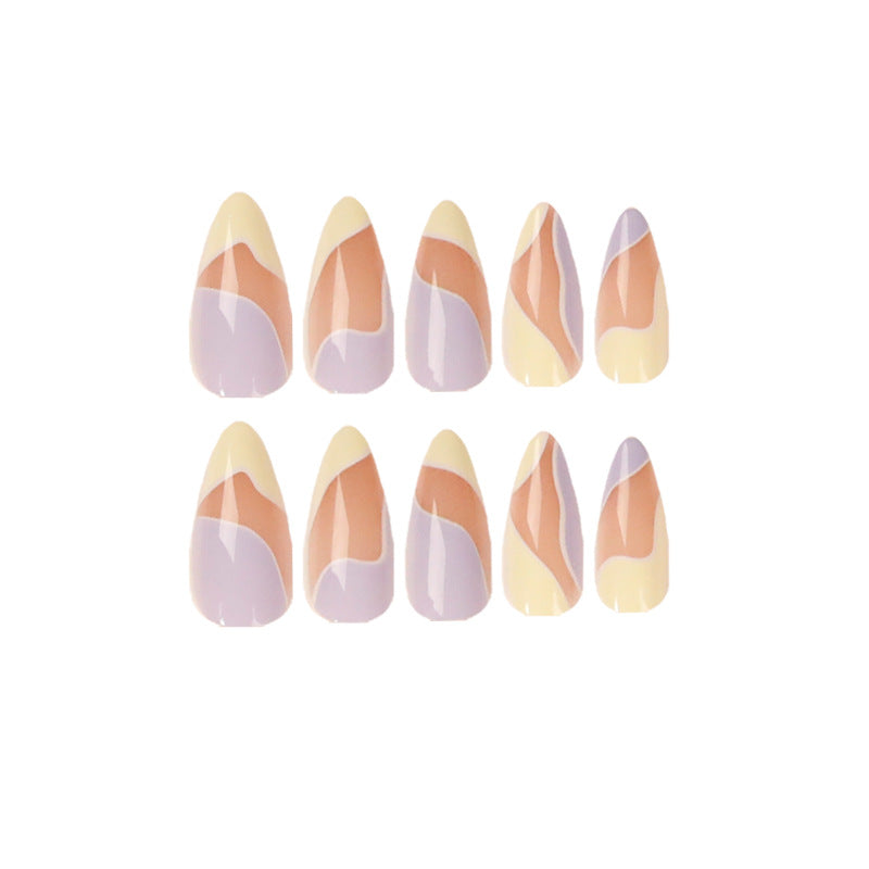 Artful Nail Extensions with Wave Design and Colorful Accents Stornfield