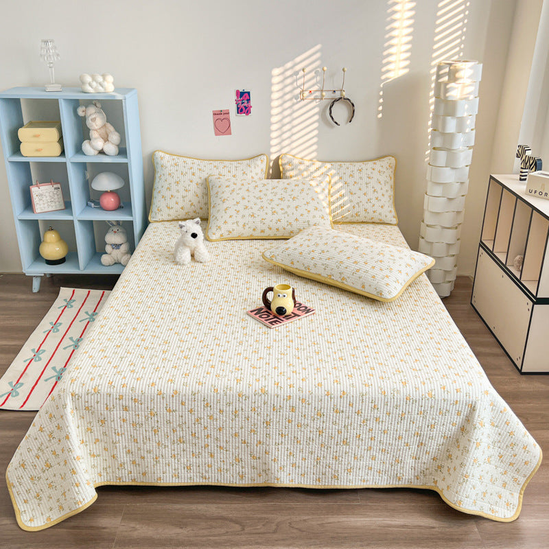 Lightweight Quilted Floral Bedspread Set with Piped Edge and Matching Pillow Shams