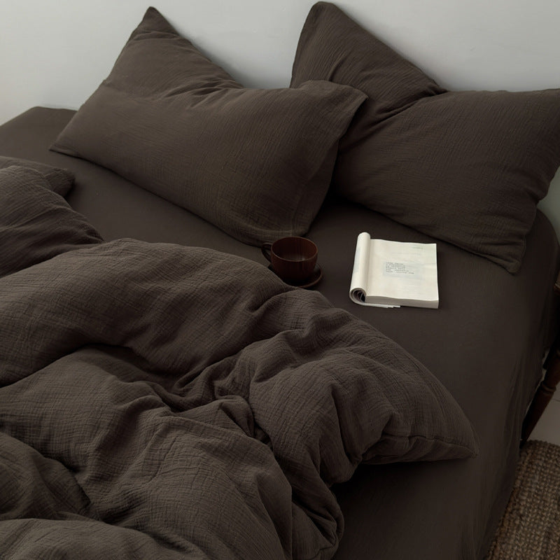 Washed Cotton Gauze Textured Duvet Cover Set with Deep-Pocket Fitted Sheet