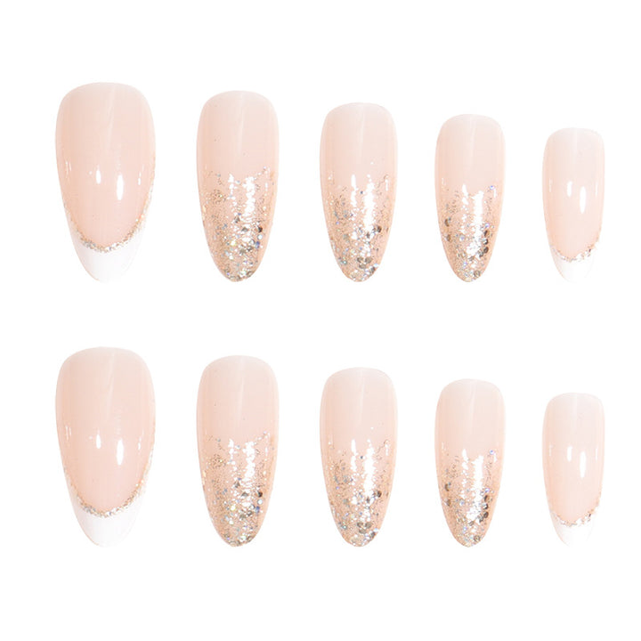Elegant Stiletto Press-On Nail Set with Glitter and French Tip Stornfield