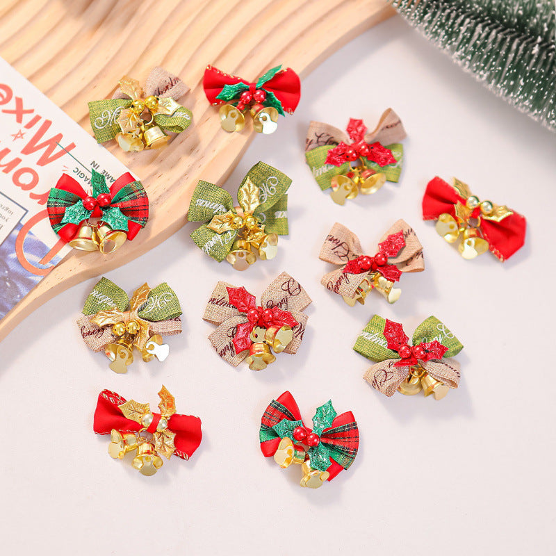 Festive hair bow with bells and Christmas motif Stornfield