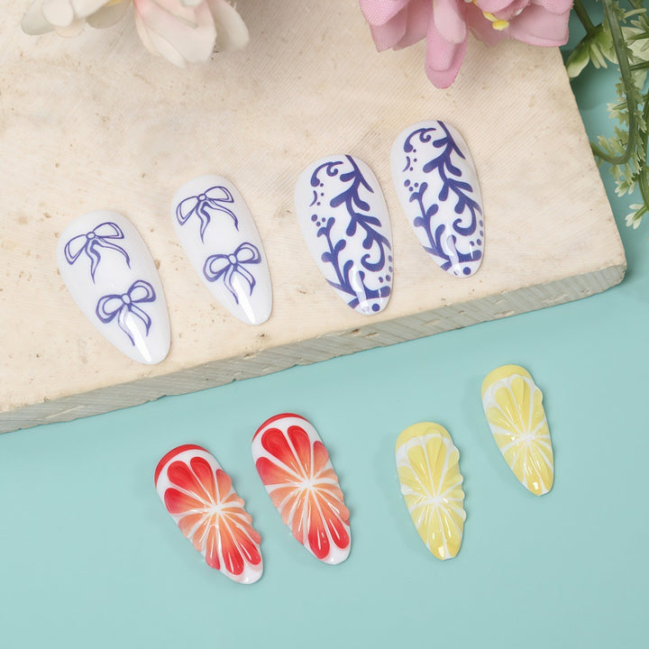 Artificial Nail Set with Handcrafted Floral and Graphic Designs Stornfield