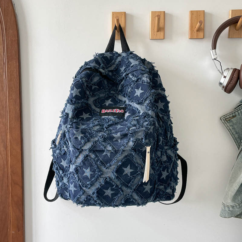Distressed Star Pattern Denim Backpack Stornfield