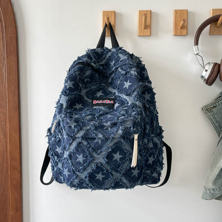 Distressed Star Pattern Denim Backpack Stornfield