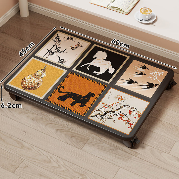 Low-Profile Wheeled Under-Bed Storage Tray with Cartoon Non-Slip Top