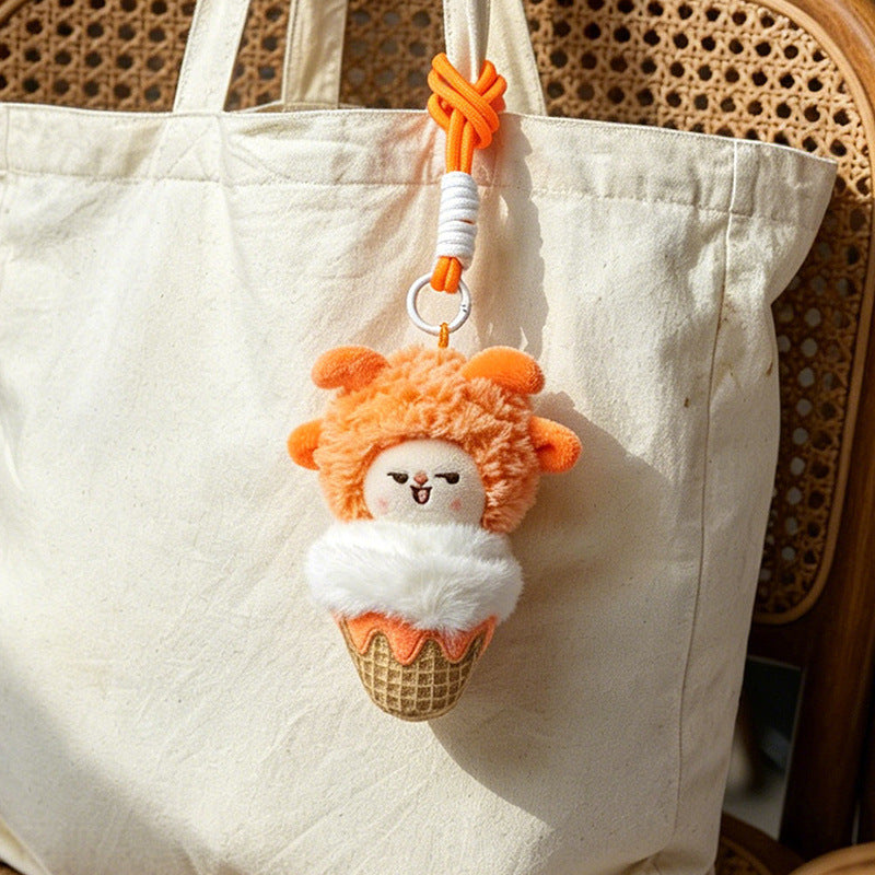 Plush Lion Ice Cream Bag Charm with Knotted Rope Strap Stornfield