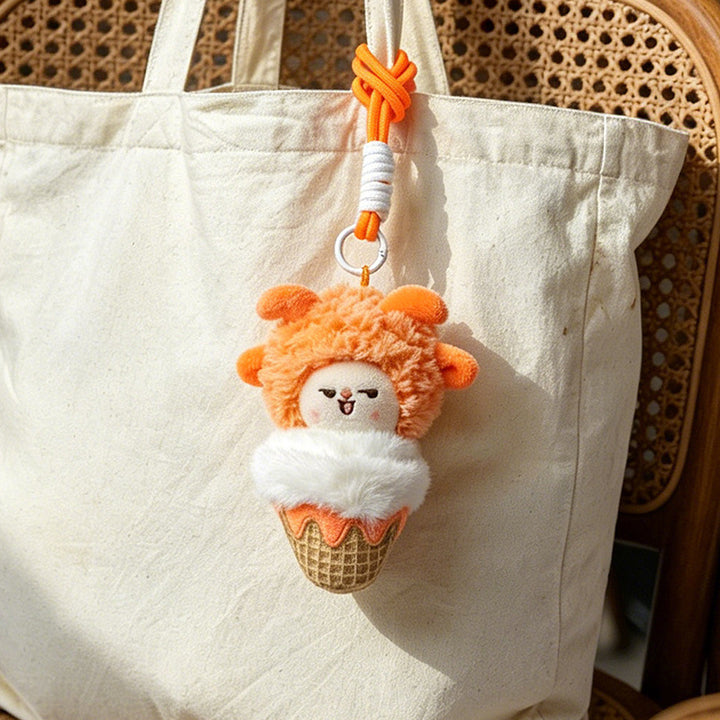 Plush Lion Ice Cream Bag Charm with Knotted Rope Strap Stornfield