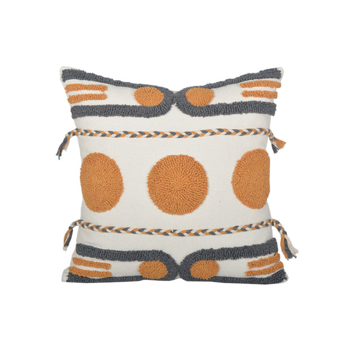 Hand-Tufted Geometric Accent Pillow Cover and Insert Set with Braided Tassel Detail