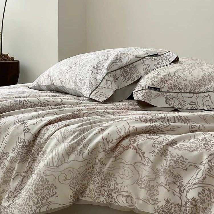 Reversible Sateen-Feel Jacquard Duvet Cover Set with Oxford Shams
