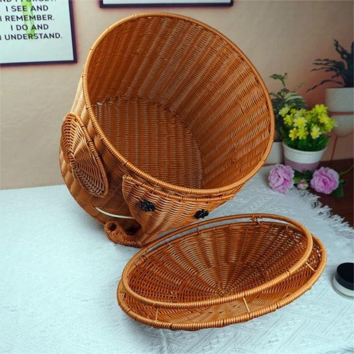 Elephant-Shaped Woven Storage Basket Stornfield