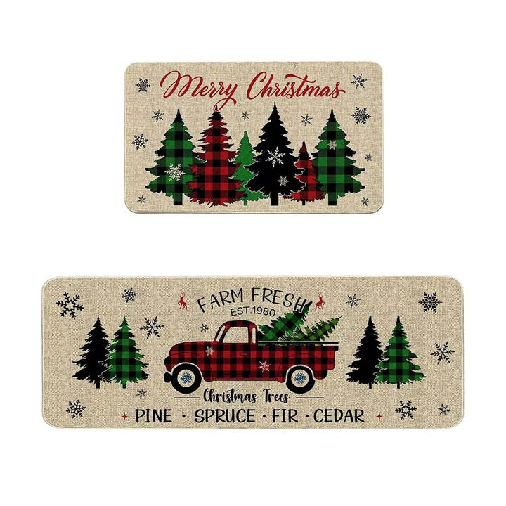 Festive Christmas-Themed Kitchen Mat Set