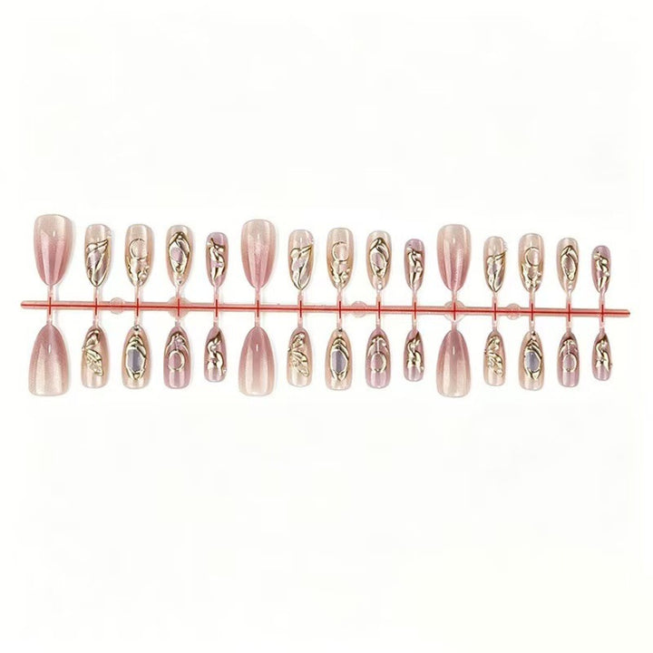 Artistic Press-On Nail Set with Gold Accents Stornfield