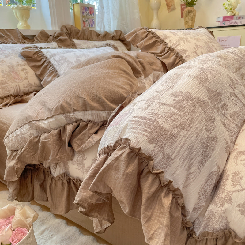 Decorative Ruffled Floral Cushion Set