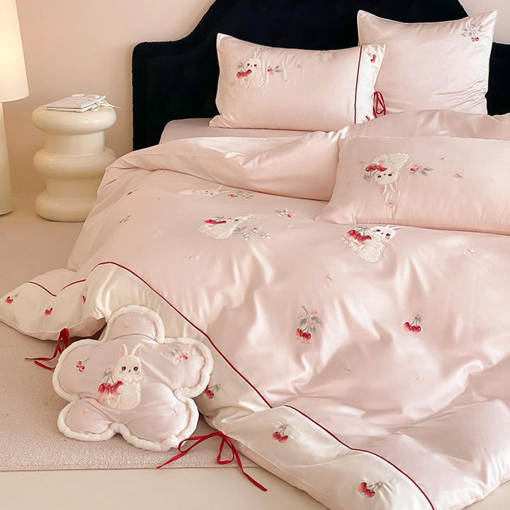Embroidered Cotton Sateen Duvet Cover Set with Decorative Pillow Shams