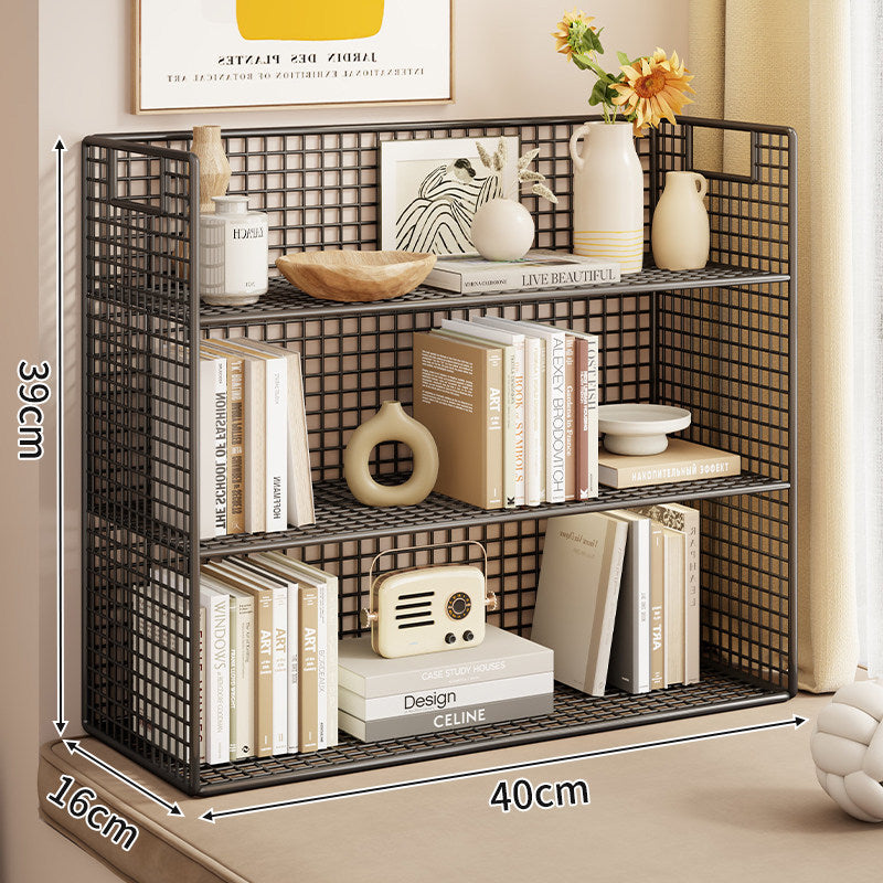 Tiered Metal Grid Countertop Display Shelf Organizer with Open Mesh Panels