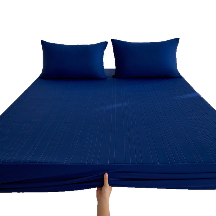 Deep-Pocket Stretch-Fit Mattress Sheet with Microfiber Pinstripe Texture