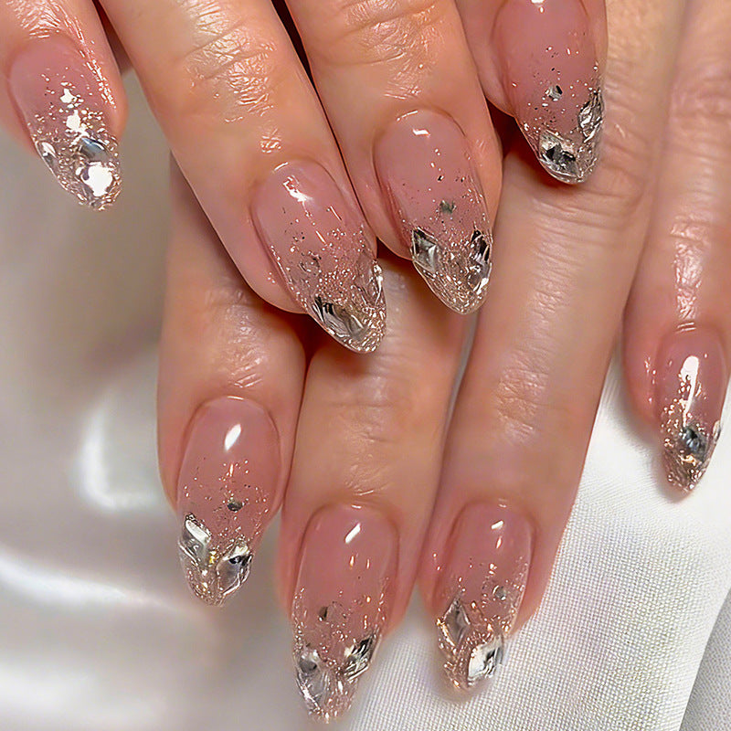 Decorative Press-On Nail Set with Elegant Silver Accents Stornfield