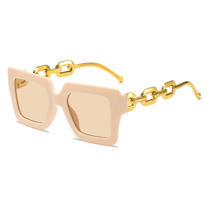 Women's fashionable sunglasses with unique rectangular frame and chain details Stornfield