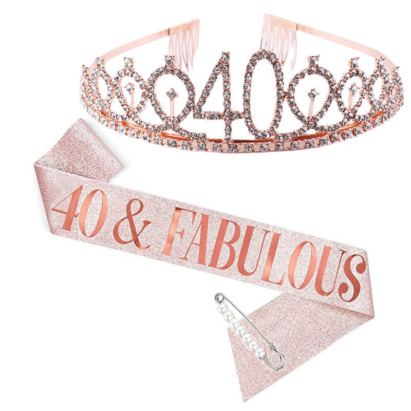 Ladies Crystal Birthday Tiara and Sash Set Stornfield