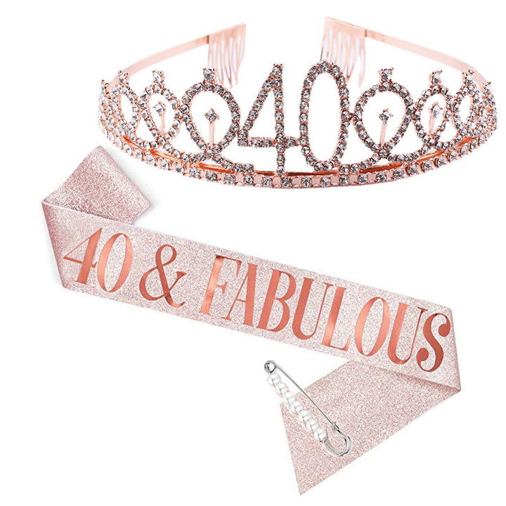 Ladies Crystal Birthday Tiara and Sash Set Stornfield