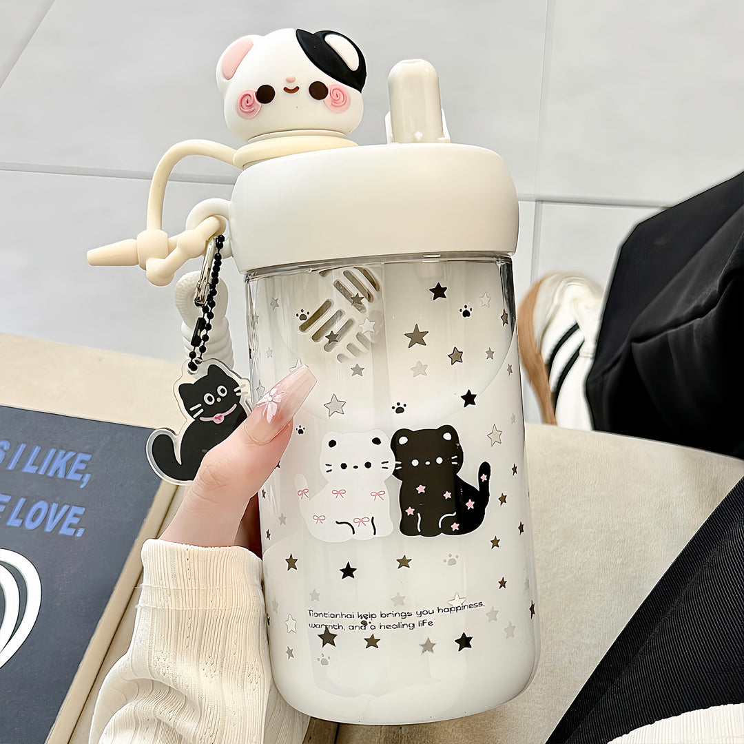 Ladies' water bottle with animal motifs and integrated straw Stornfield