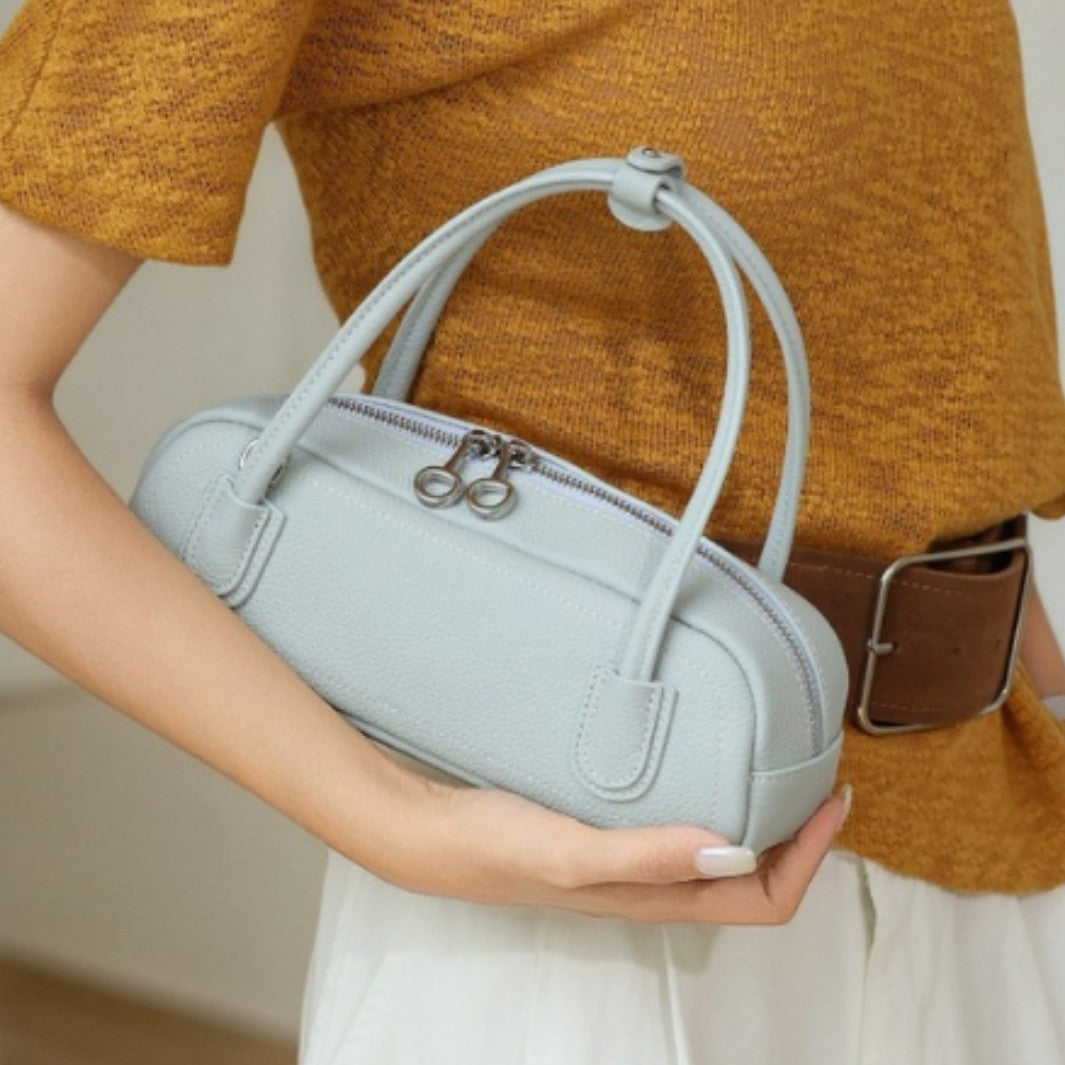 Mini Pebbled Top-Handle Dome Satchel with Dual Zip Closure