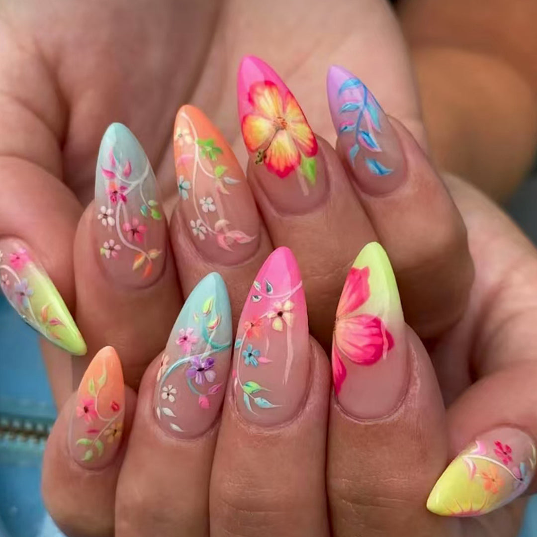 Artificial Nail Set with Colorful Flower Patterns Stornfield