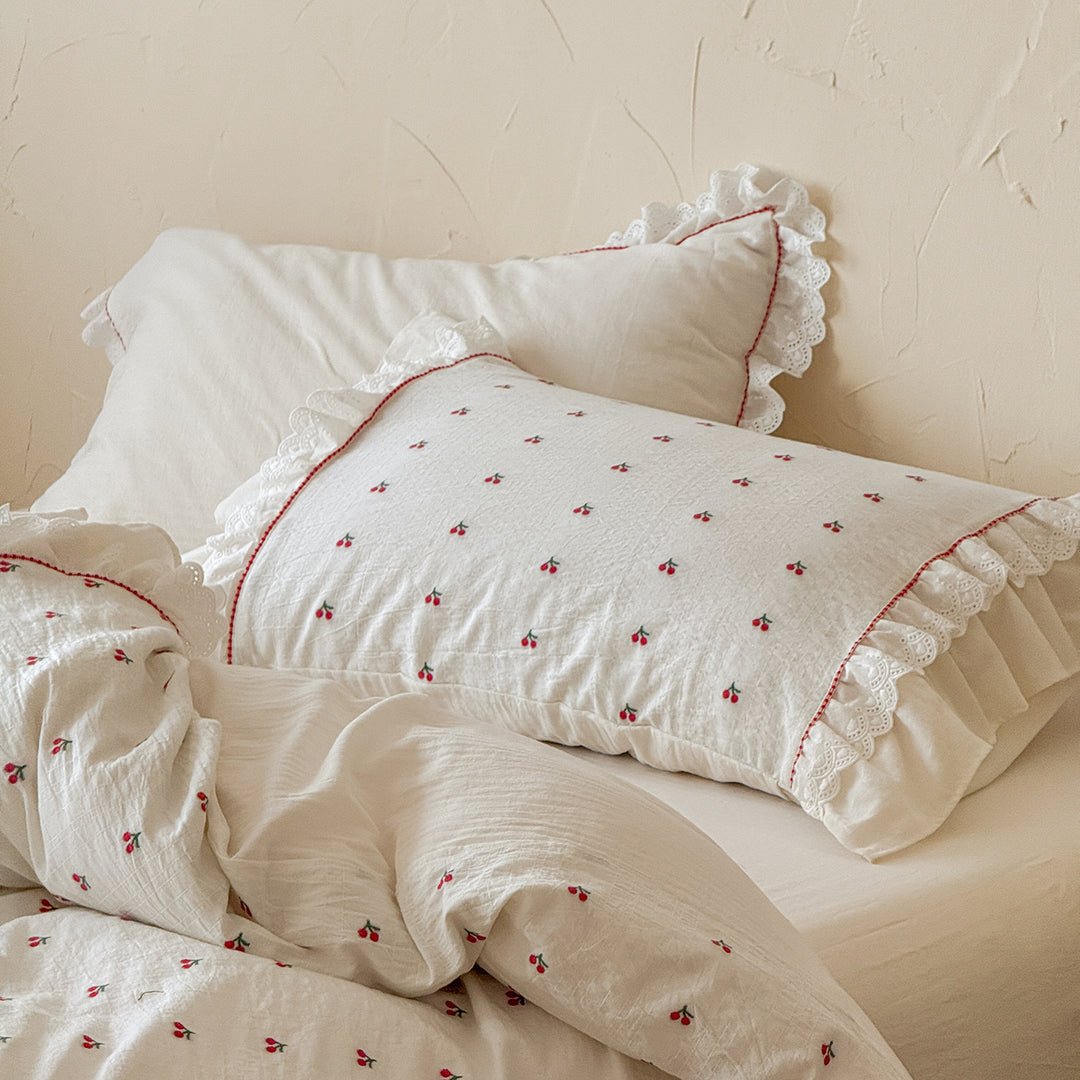 Ruffled Cotton Embroidered Duvet Cover Bedding Set