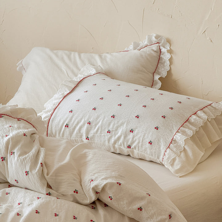 Ruffled Cotton Embroidered Duvet Cover Bedding Set