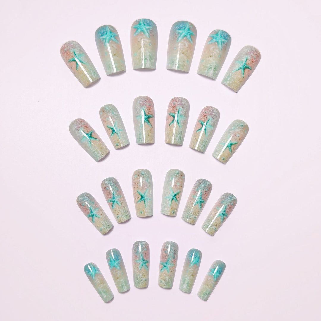Glittering artificial nails with maritime star motif Stornfield