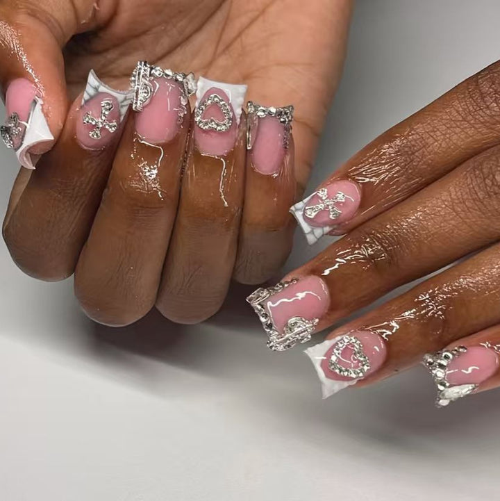 Decorative Press-On Nail Art with Rhinestone Details Stornfield