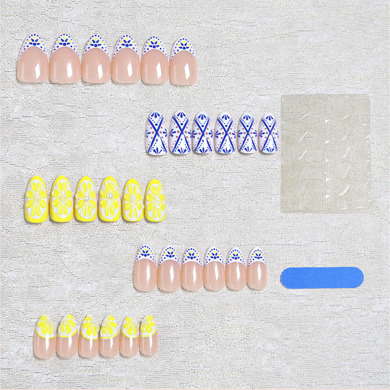 Artificial nail set with creative lemon and flower patterns Stornfield